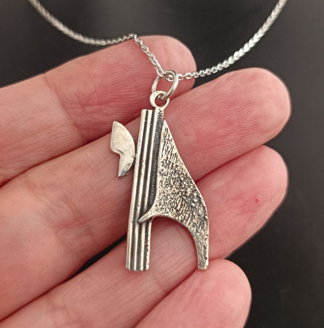 Chai Silver Pendant Necklace Men’s Modernist Brutalist Artistic Hebrew Life Gift