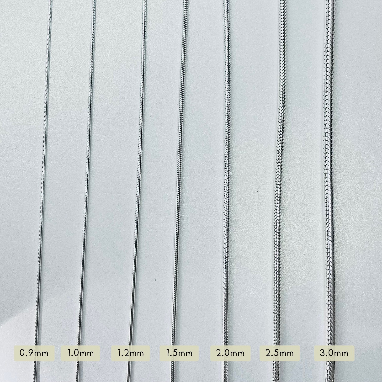 925 Sterling Silver Snake Chain Necklaces & Bracelets 0.9mm Sizes 7 – 30 inch