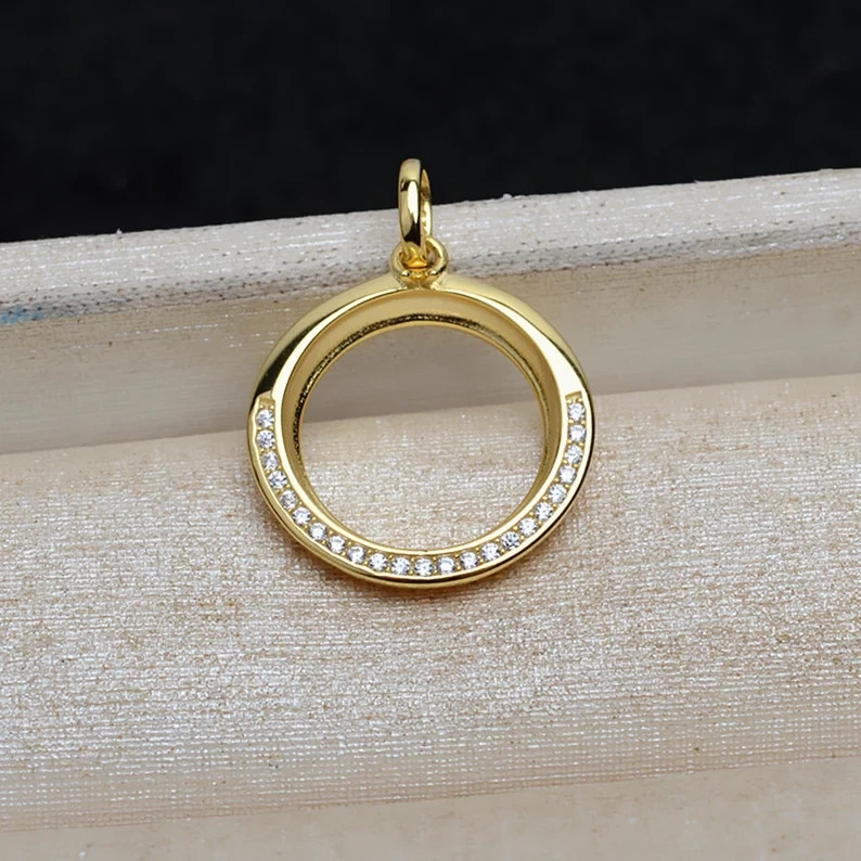 Silver Circle Bezel Cup For 2Ct Created Diamond Pendant Blank 14mm