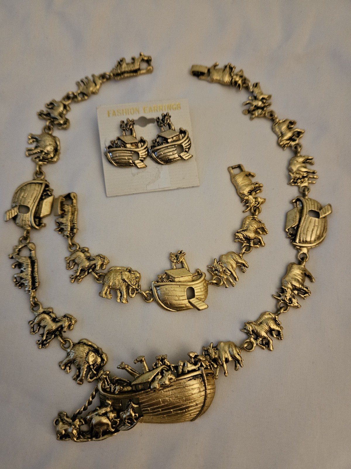 Vintage Noah’s Ark Parure Jewelry Set Gold Tone