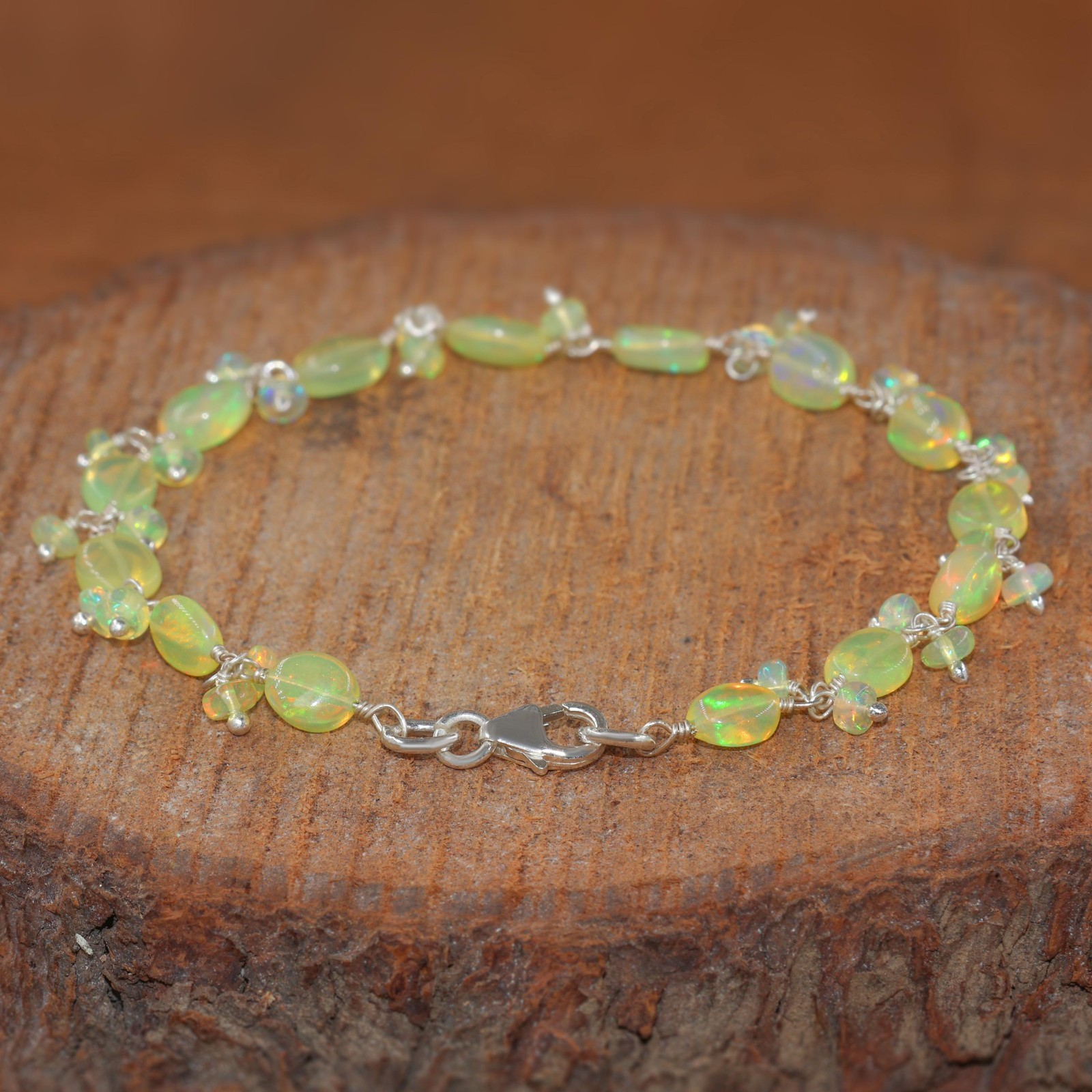 Natural Yellow Opal Gemstone Tumble Beads Bracelet, Ethiopian Fire Opal Bracelet