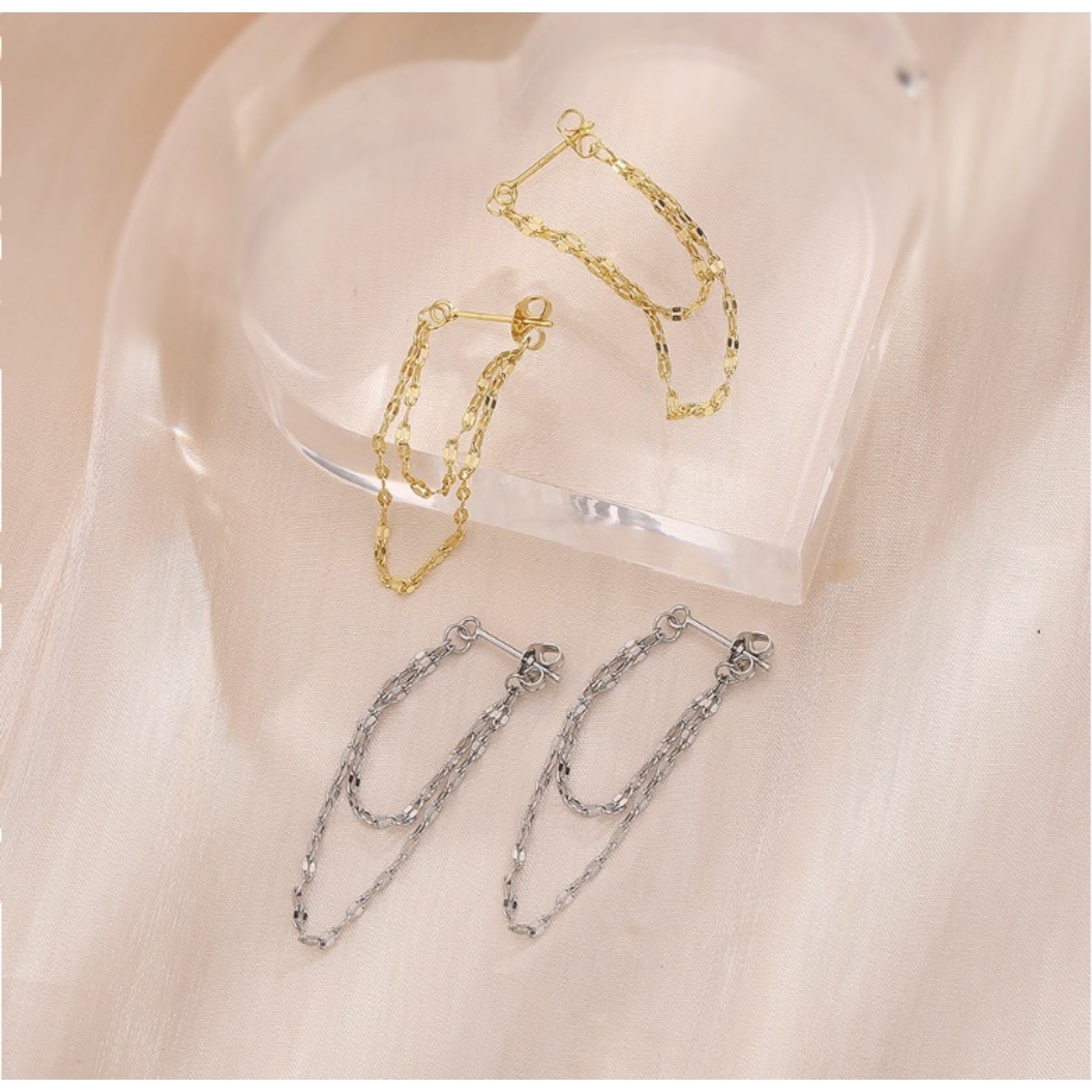 A Pair Sterling Silver Plated Tassel Dangle Drop Stud Earrings Chain Gift C63