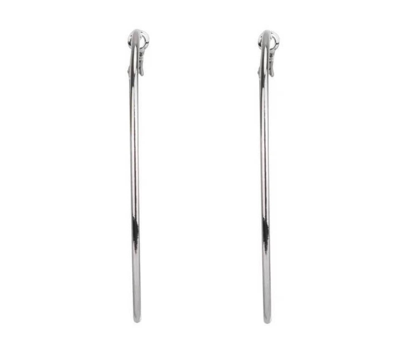 Silver Tone Round Hoop Earrings 2.5 in Diameter Hinged Closure Pair