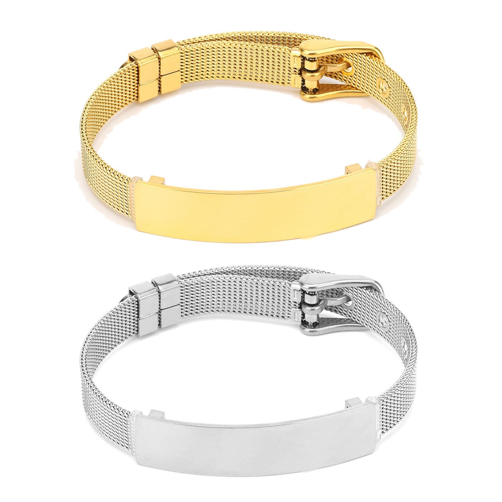 Personalized Men Women Stainless Steel Mesh Bracelet Wristband Engraved Custom