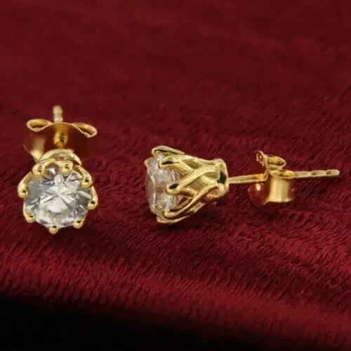 2.00Ct Round Cut Lab Created Diamond 14K Yellow Gold FN Prong Set Stud Earrings