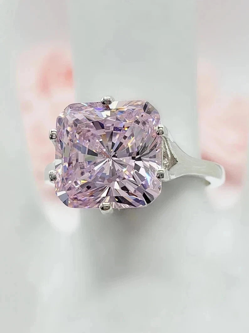 2.00Ct Lab Created Cushion Cut Pink Diamond Solitaire Ring 14K White Gold Plated