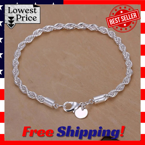ALIZERO 925 Sterling Silver 4mm Rope Chain Bracelet Unisex Men Women Classic