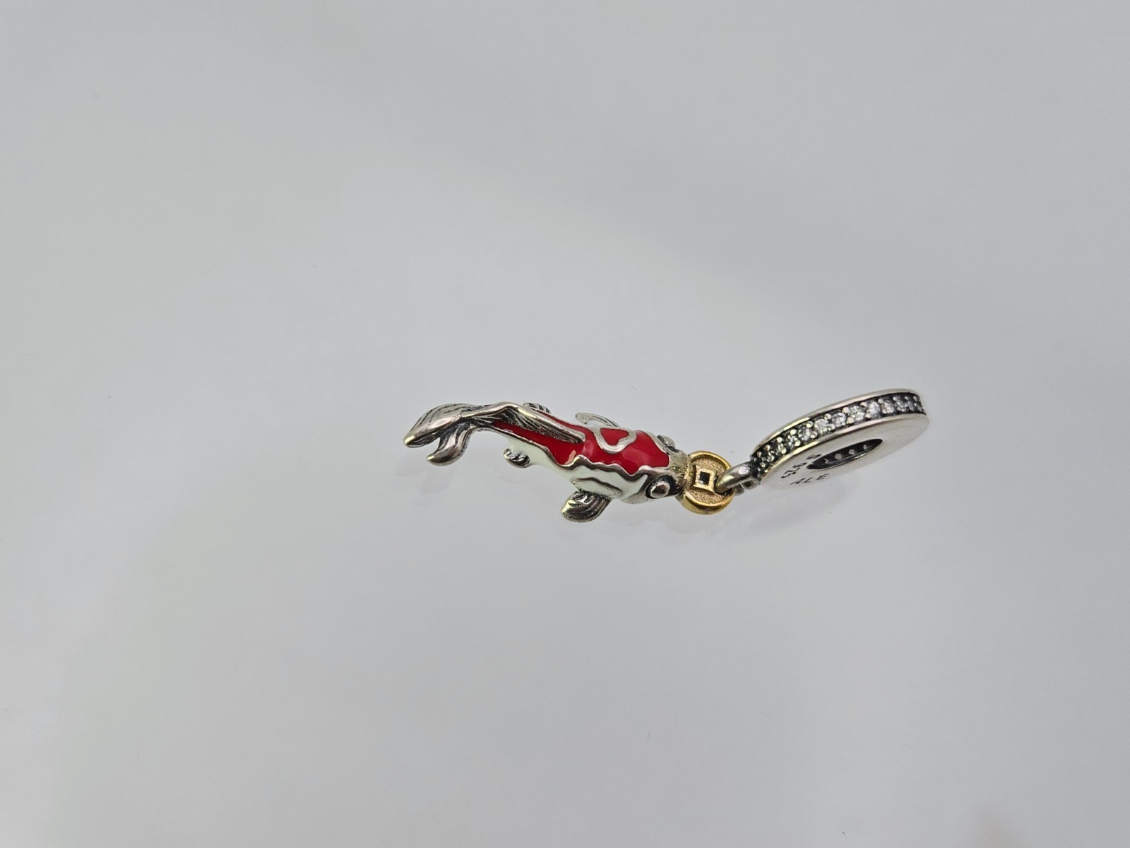 Authentic Pandora Silver Good Fortune Carp Dangle Silver fish Cz Charm
