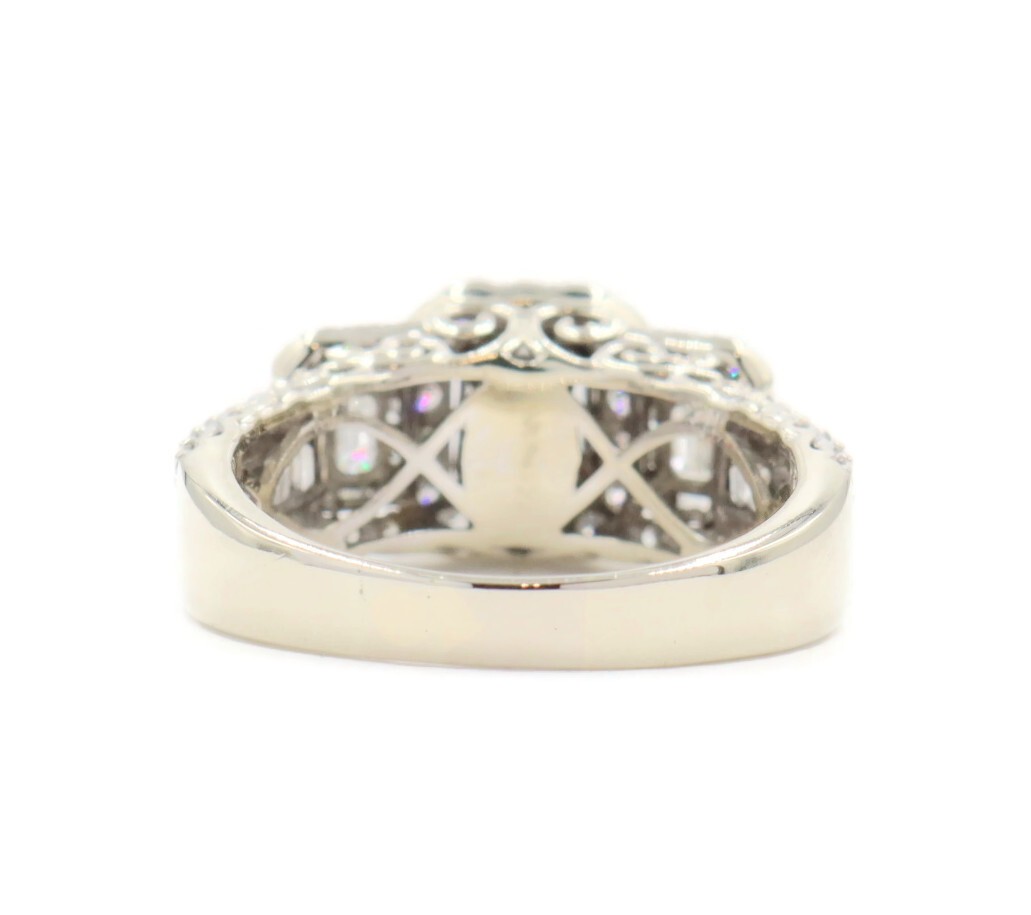 2.65 ctw Emerald, Baguette, & Round Double Halo 14KT White Gold Engagement Ring