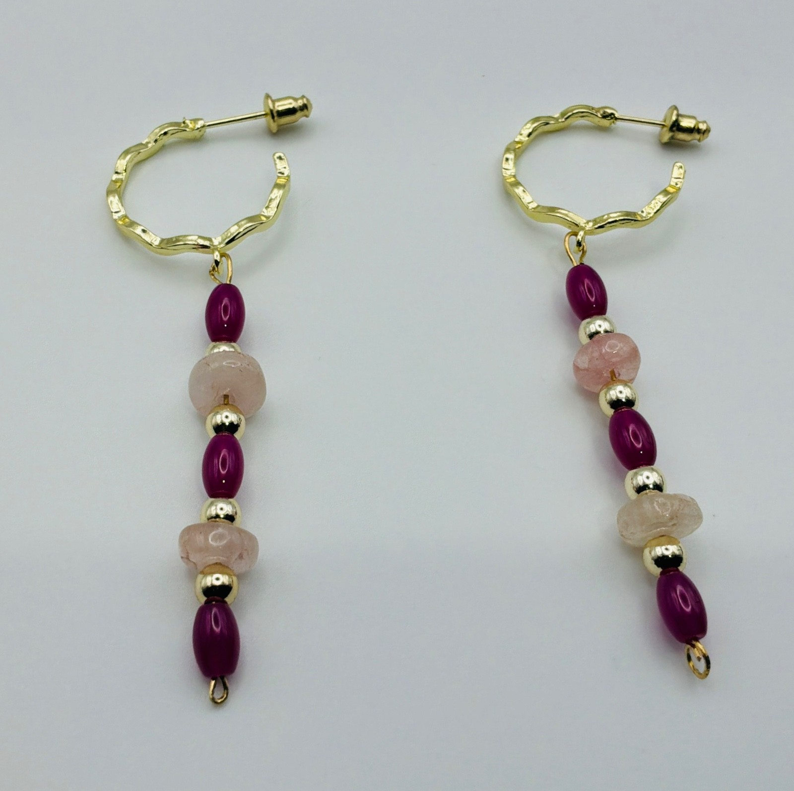 Lab Grown Ruby & Morganite Hoop Dangle Earrings