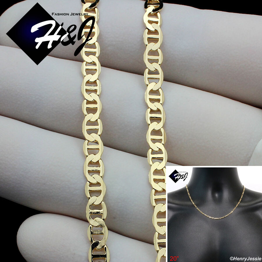 20″MEN WOMEN 18K Gold Filled 4mm Gold Puffed Mariner Link Chain Necklace*GFN2