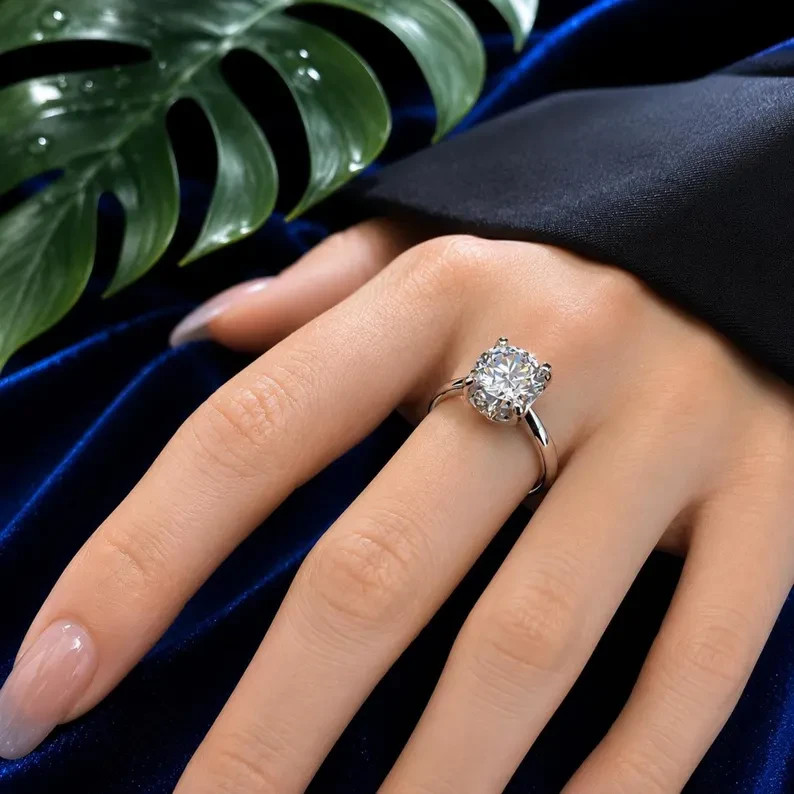 5Ct Round-Cut EF/VS1 Lab Grown Diamond Bezel Engagement Ring PT950 Platinum Gold