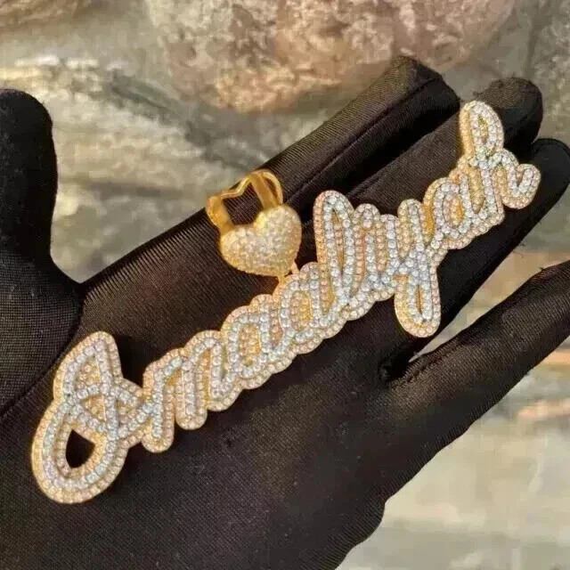 3.50 Ct Round Cut Real Moissanite Customize Name Pendant 14K Yellow Gold Plated