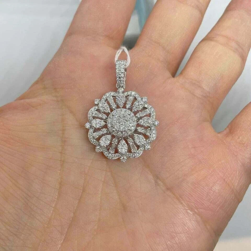 2Ct Pear Cut Lab Created Diamond Solitaire Pendant 14K White Gold Plated Silver