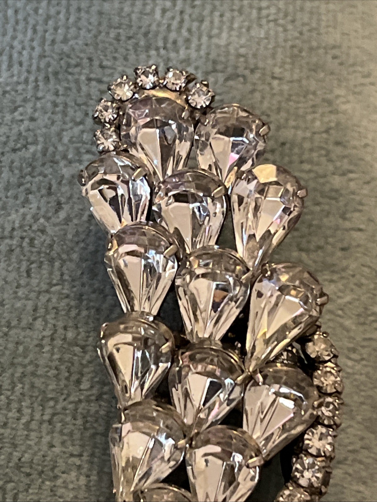 Vintage 1950’s Waterfall Cascading Brooch Rhodium Plated Clear Rhinestones