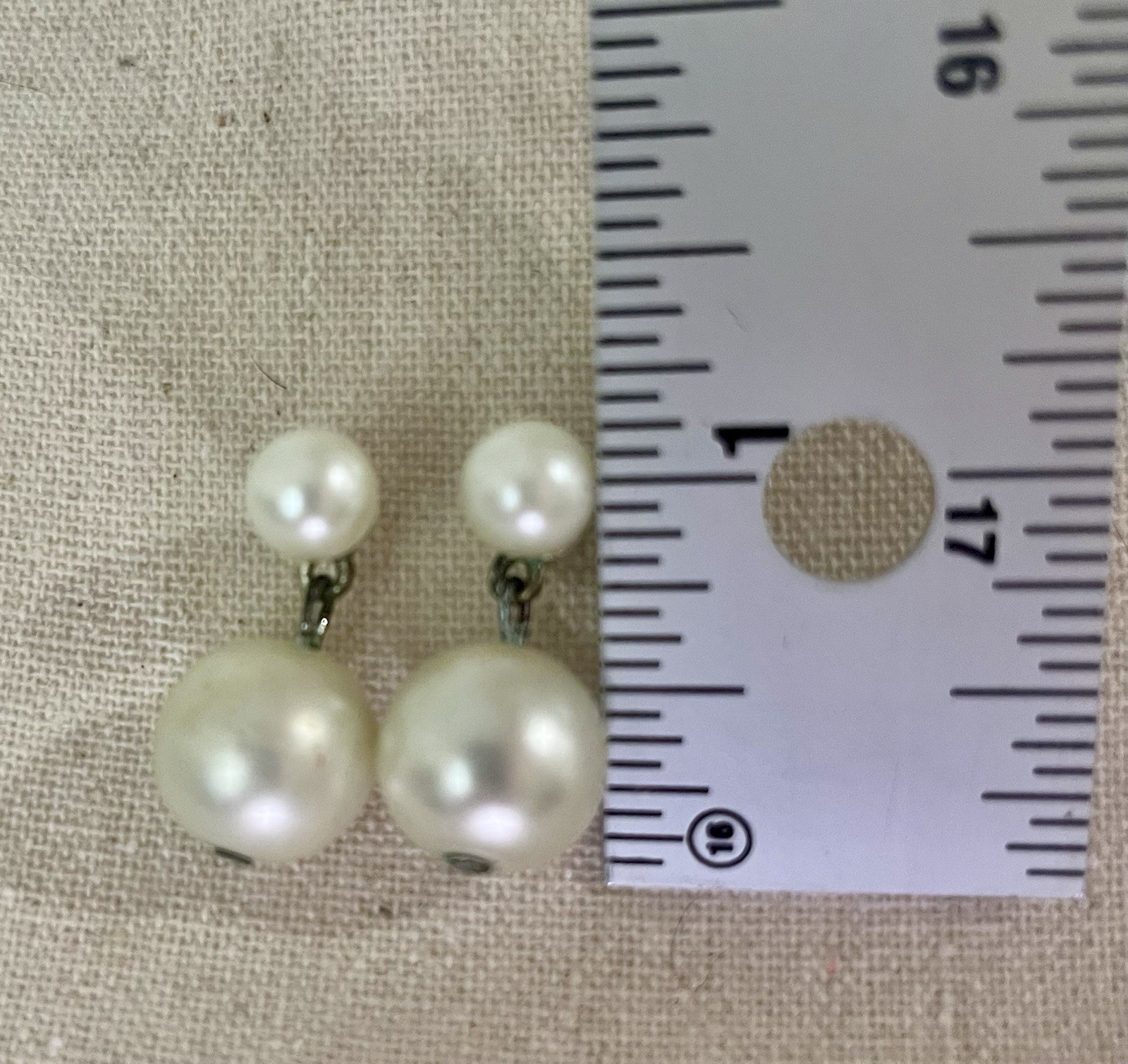 Double Pearl Drop Dangle Earrings White Faux Pearl Post Back VTG Style Old Money