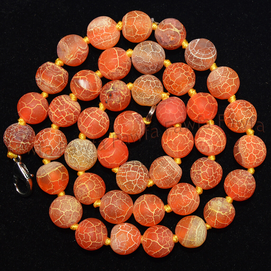 6/8/10mm Orange Matte Dream Fire Veins Agate Round Gems Beads Necklace 16-36”