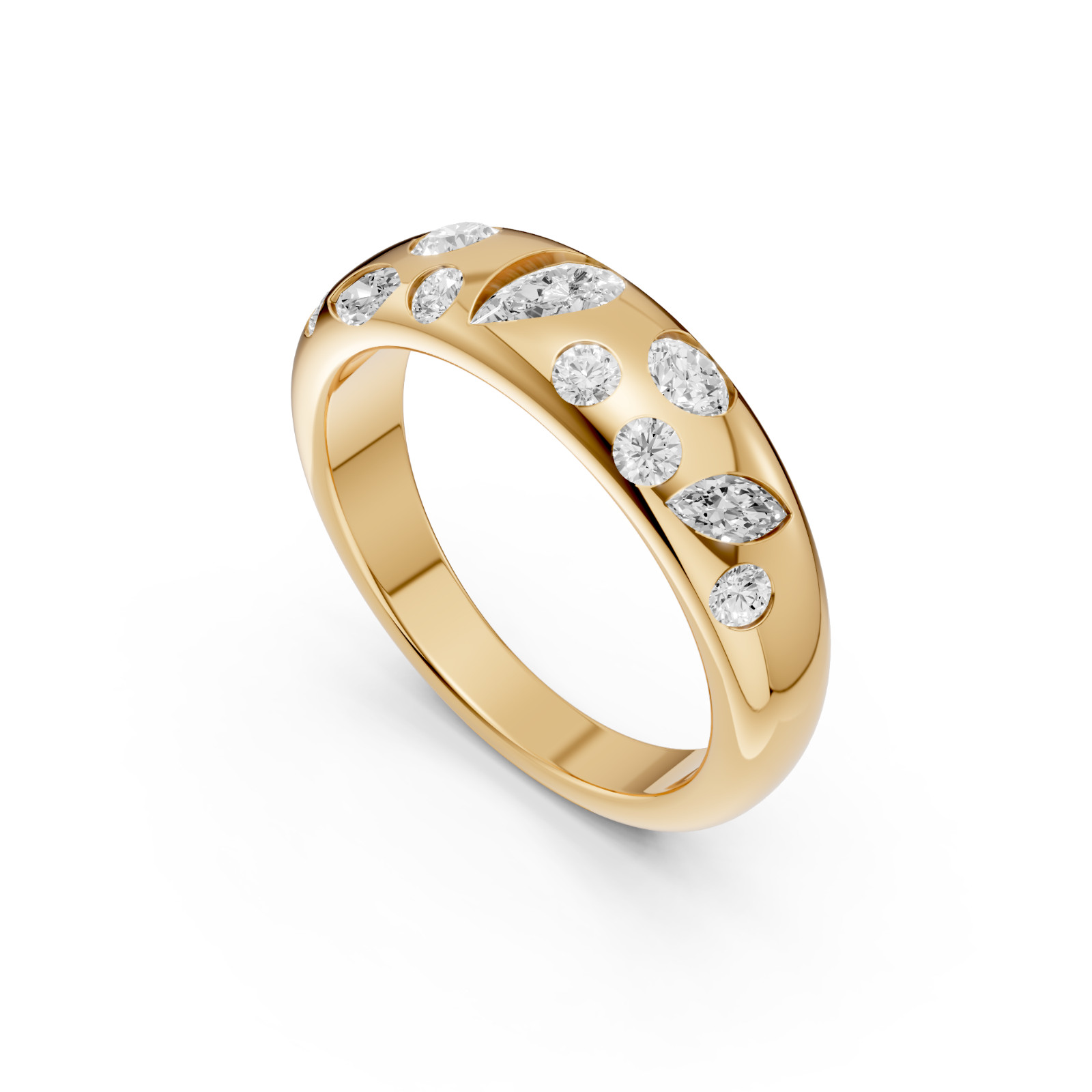 Multi Shape Lab Grown Diamond Flush Set Comfort Fit Gold Band In 14K Solid Gold