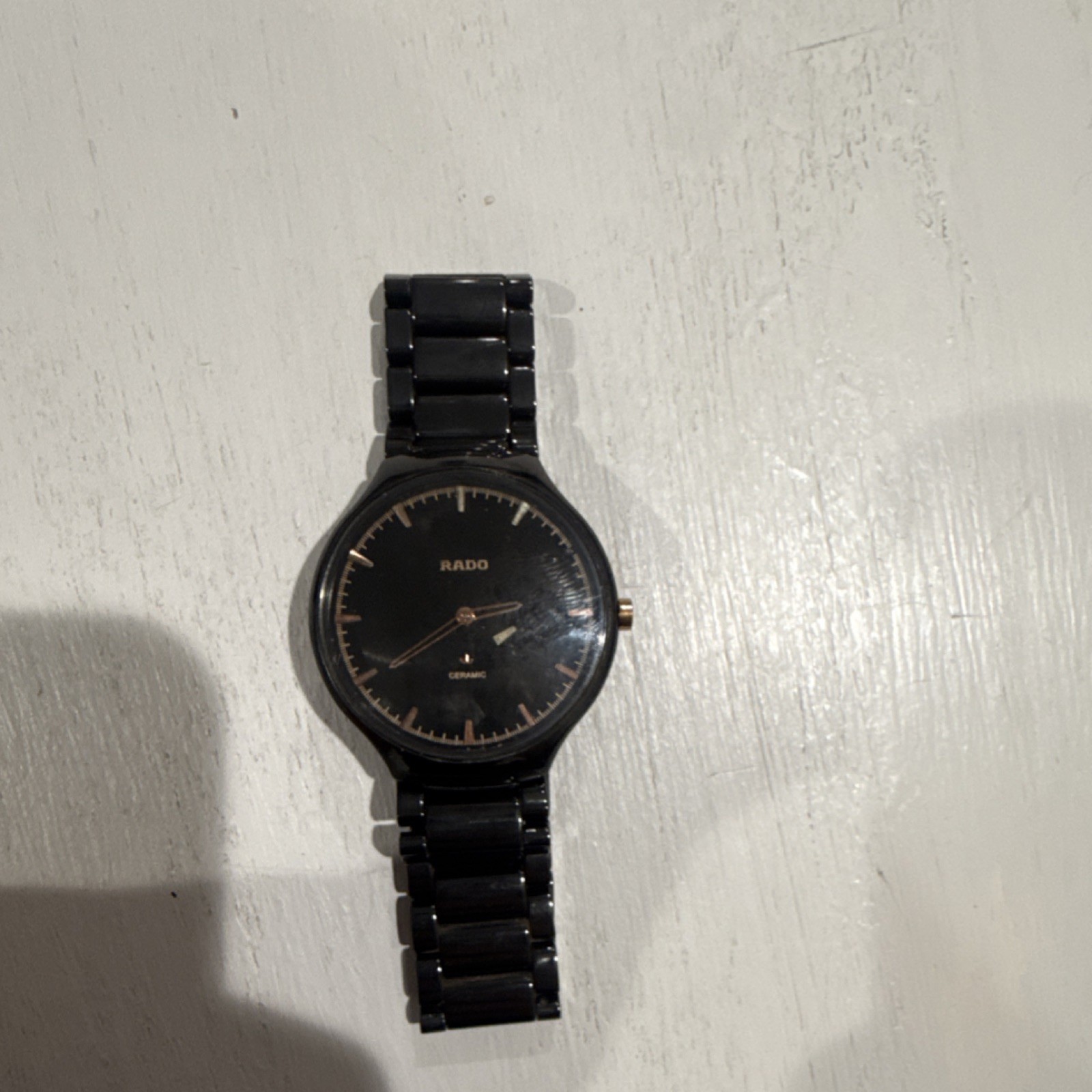 Rado Black Ceramic Analog Watch Round Dial Bracelet Band Stick Indexes