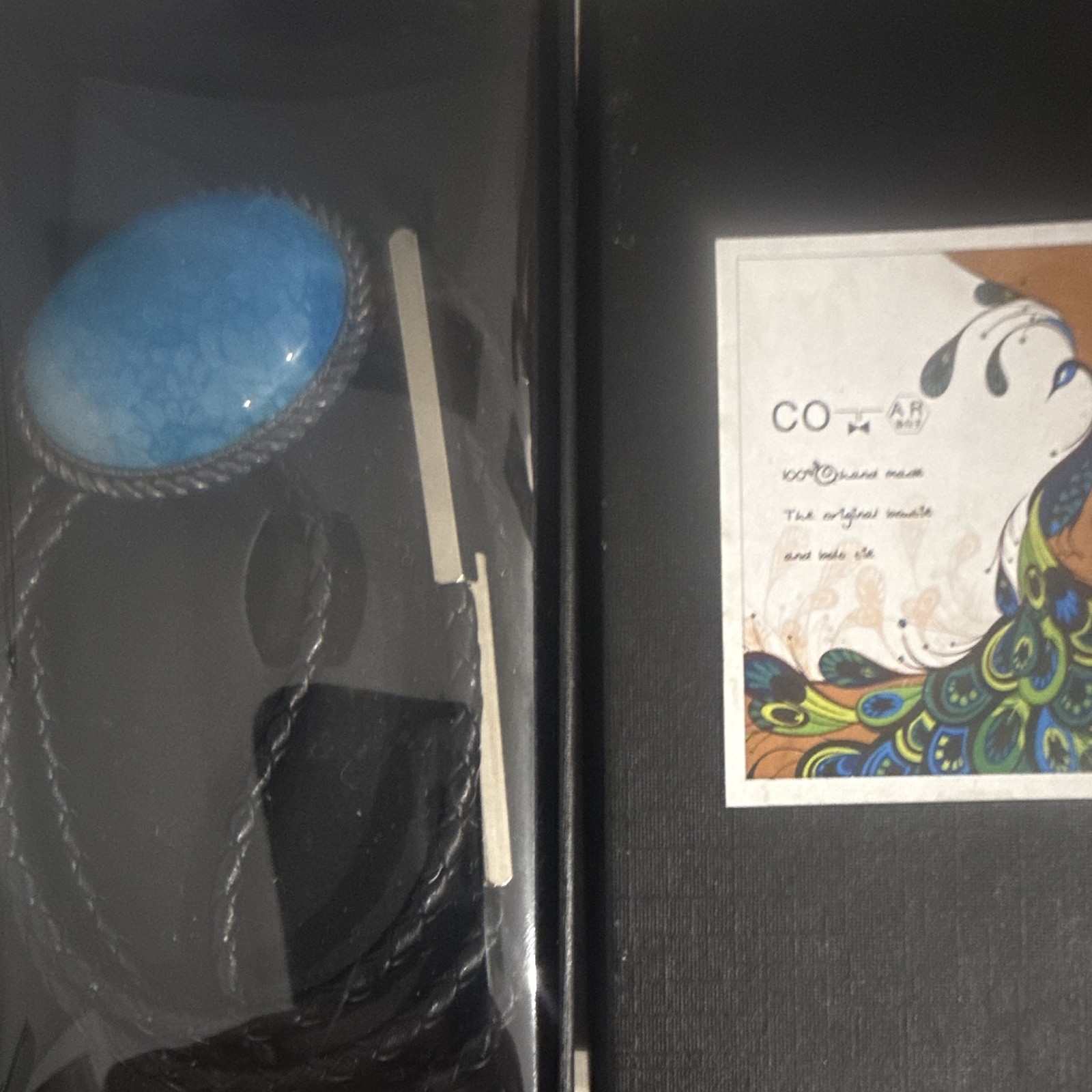Co.,Ltd. Men’s Western Bolo Tie Blue Oval Turquoise Black Leather Silver