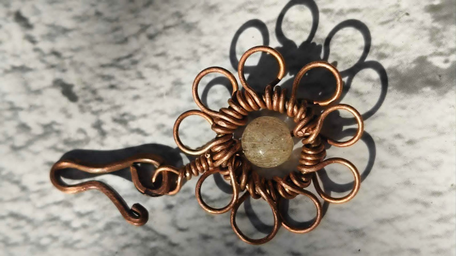 Flower Copper Pendant Wire Wrapped Mandala Rutilated Quartz Lucky Jewelry #PM2