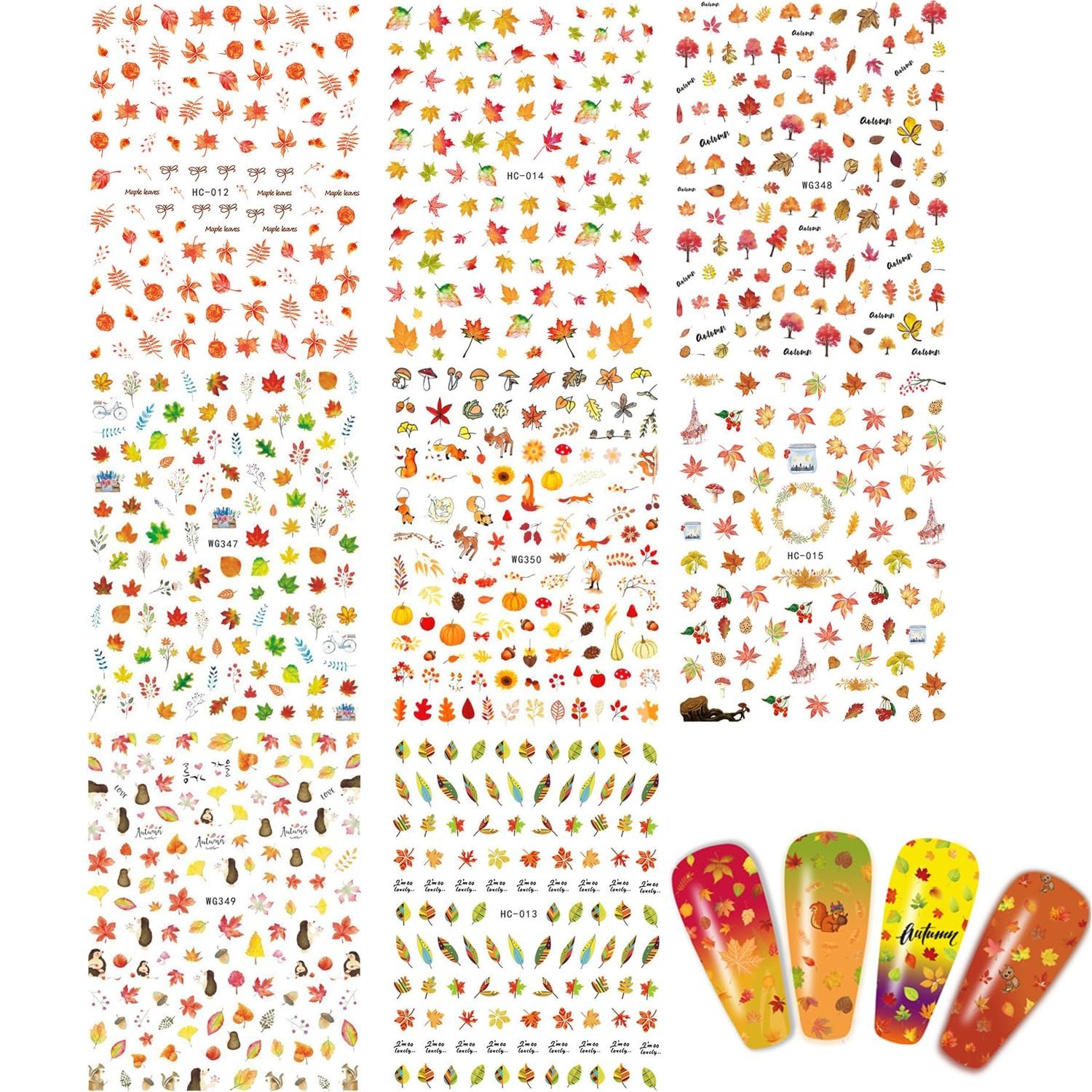 Fall Nail Stickers, 3D Self-Adhesive Autumn Nail Decals Maple Leaf Nail Art D…