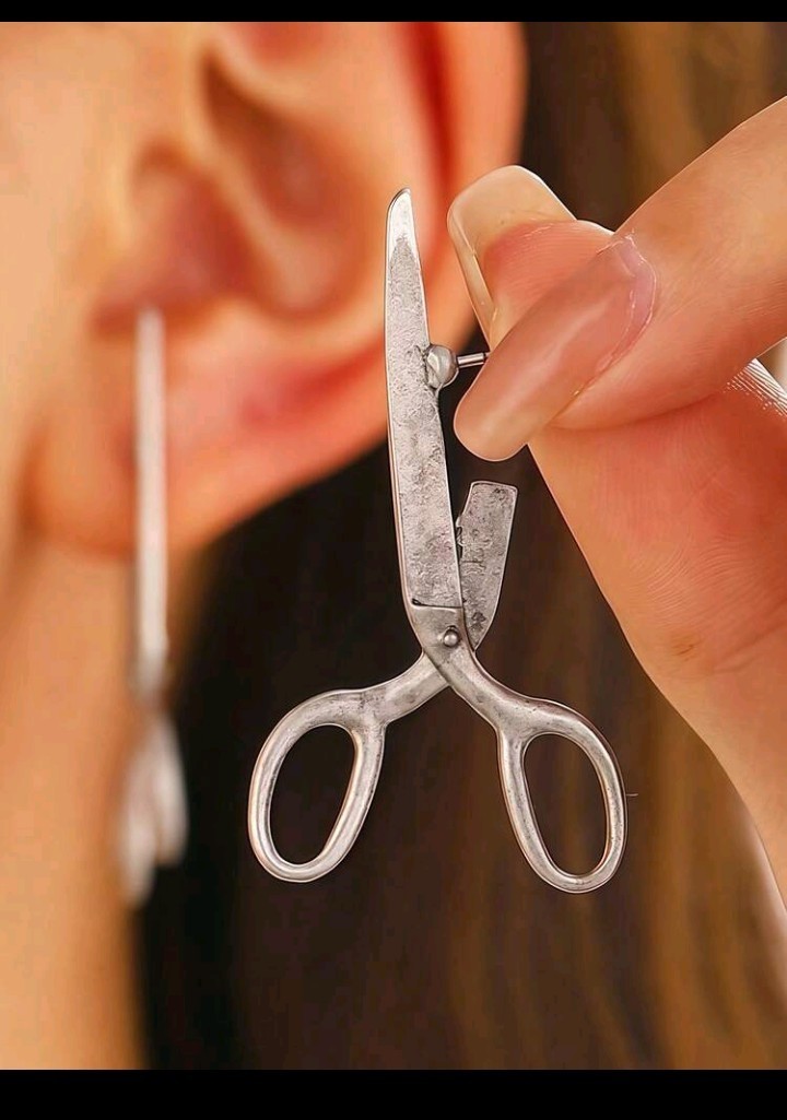 Silver Tone Scissors Shape Dangle Drop Earrings Butterfly Back No Stone