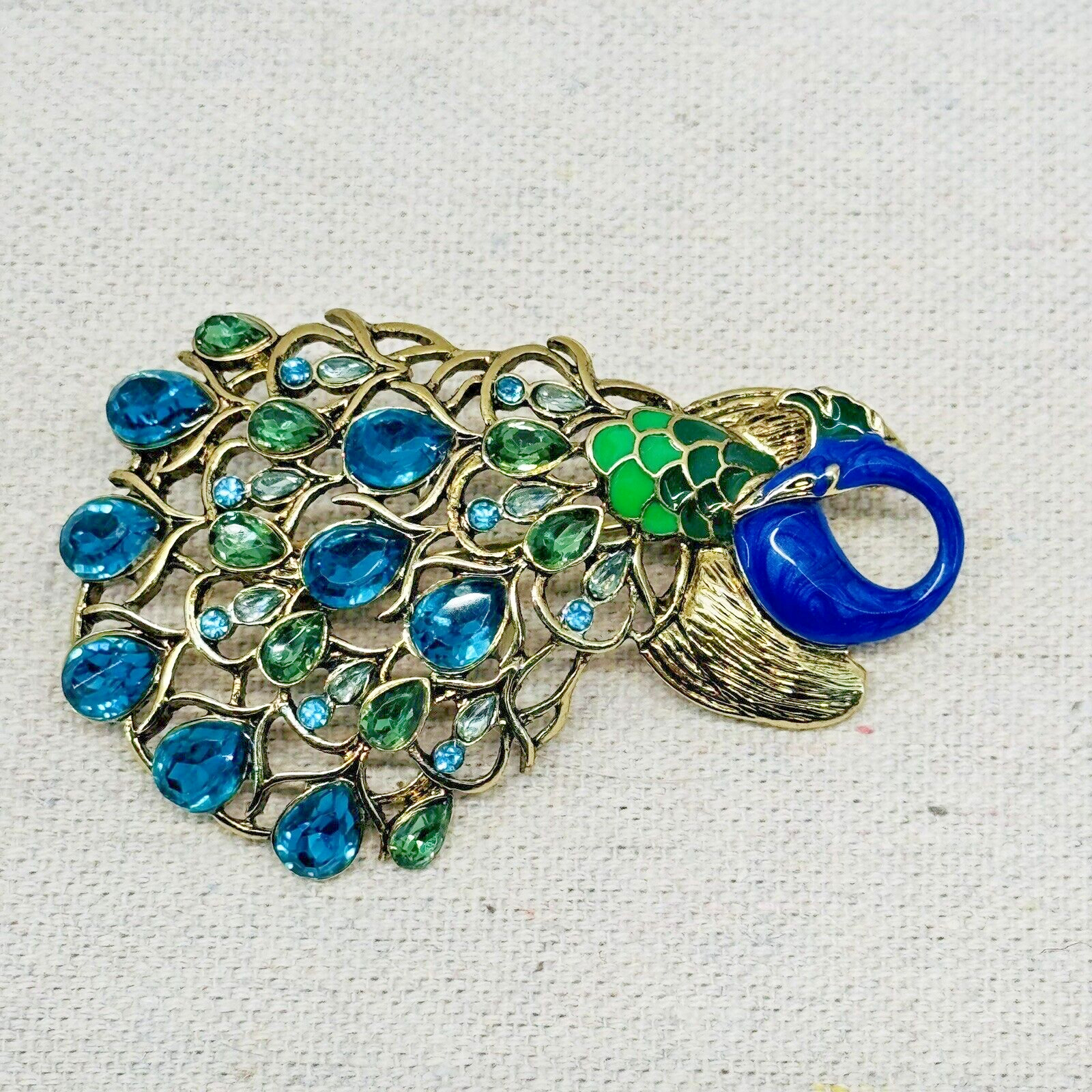 Dana Bachman Vibrant Blue Green Peacock Brooch Pin