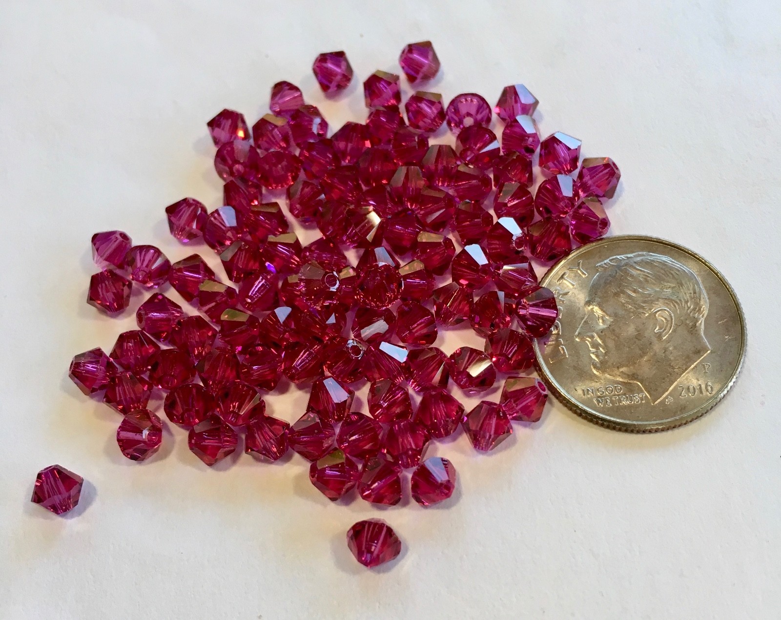 100 pc. SWAROVSKI CRYSTAL FUCHSIA 4mm LOOSE BEADS 5328 BICONES, Pink, Free Ship