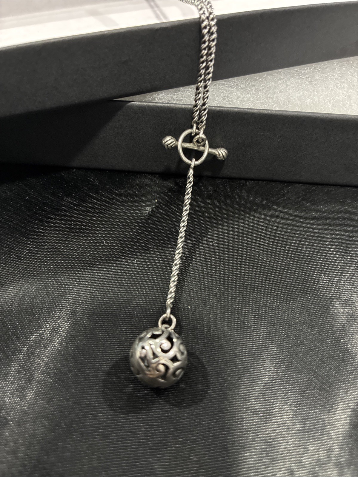Silpada Oxidized Sterling Silver Lariat Necklace With Thai Filigree Ball 925 TH