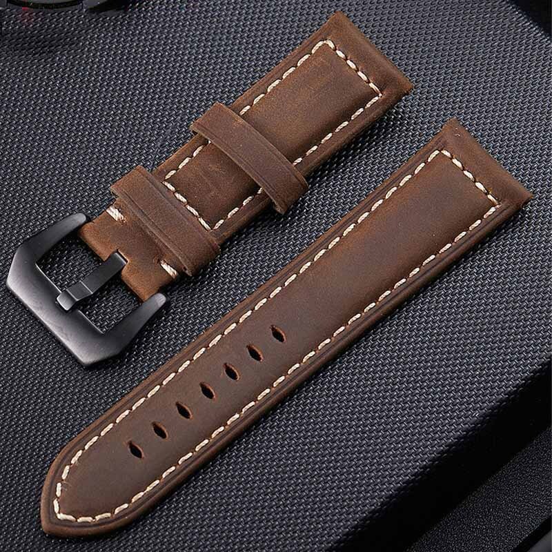 High Quality Brushed Genuine Leather Watch Bands Mens Rugged Strap 20/22/24/26mm