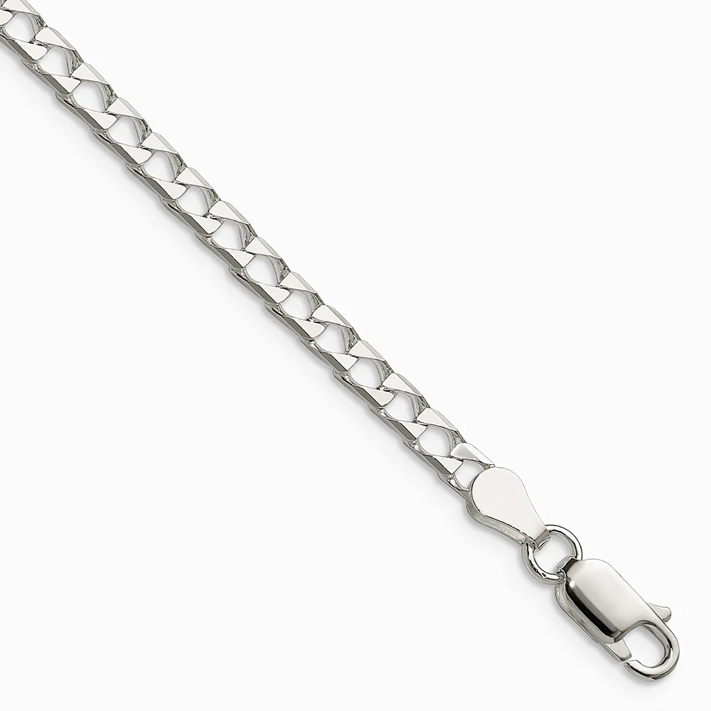 Sterling Silver 3.25mm Diamond-Cut Square Curb Chain Bracelet 7″-9″
