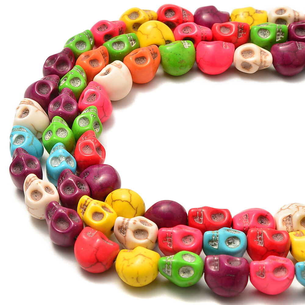 Multi-Color Howlite Turquoise Skull Beads 6x8mm 8x10mm 10x12mm 15.5″ Strand