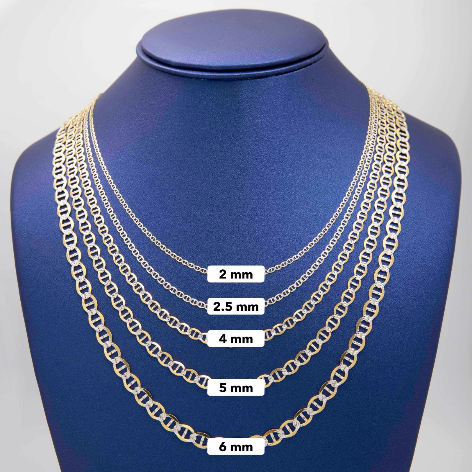 Mariner Pave Link Chain Necklace Real 10K Solid Yellow White Gold All Sizes