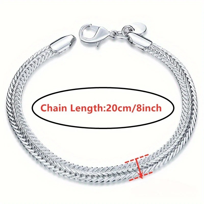 925 Sterling Silvery 6MM Flat Snake Chain Bracelet for women lady men Solid Side