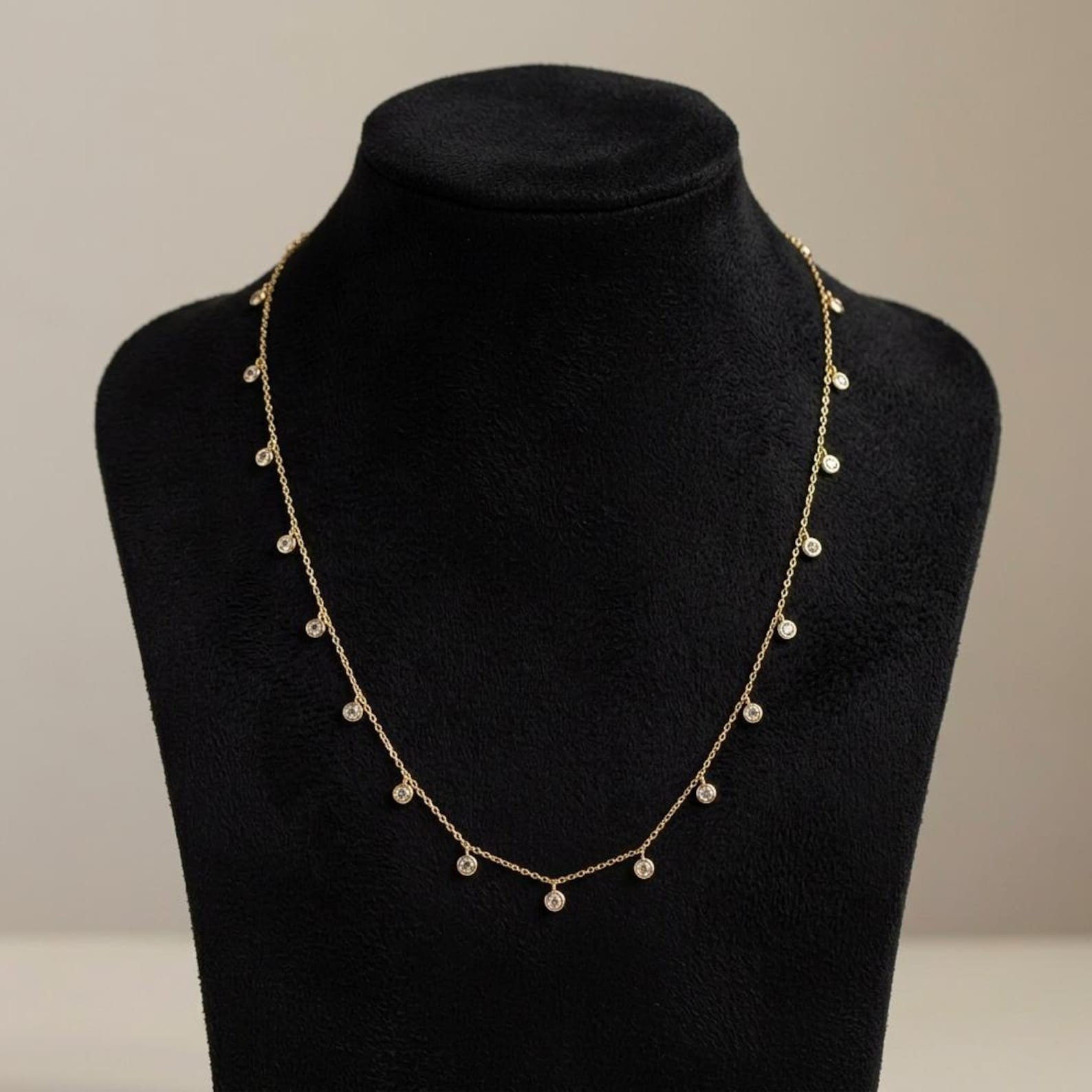 14k Yellow Gold Round Natural Diamond By Yard Station Necklace For Bridal Gift
