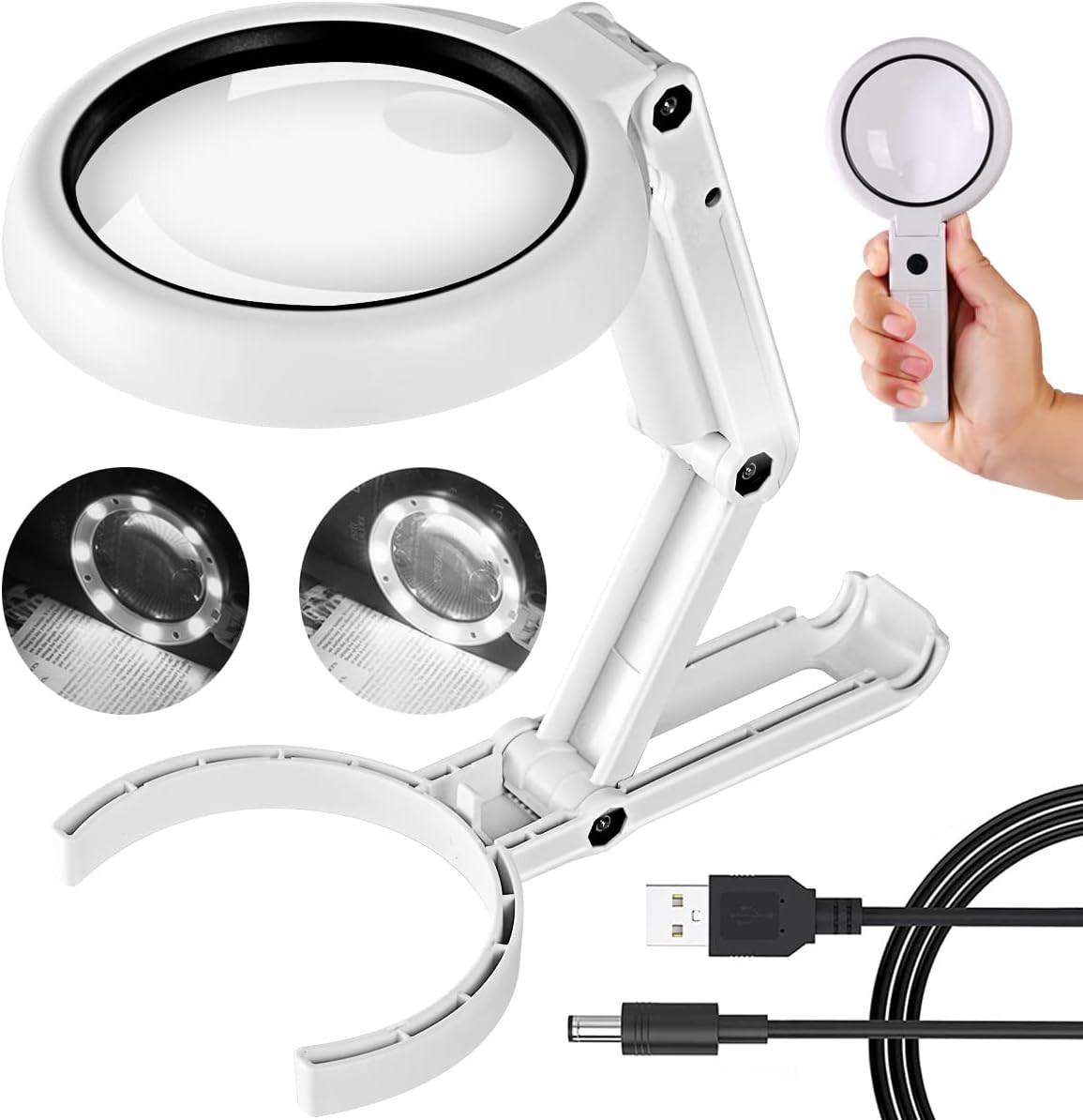 30X 10X Magnifying Glass with Light and Stand, Foldable Handheld Magnifying G⭐