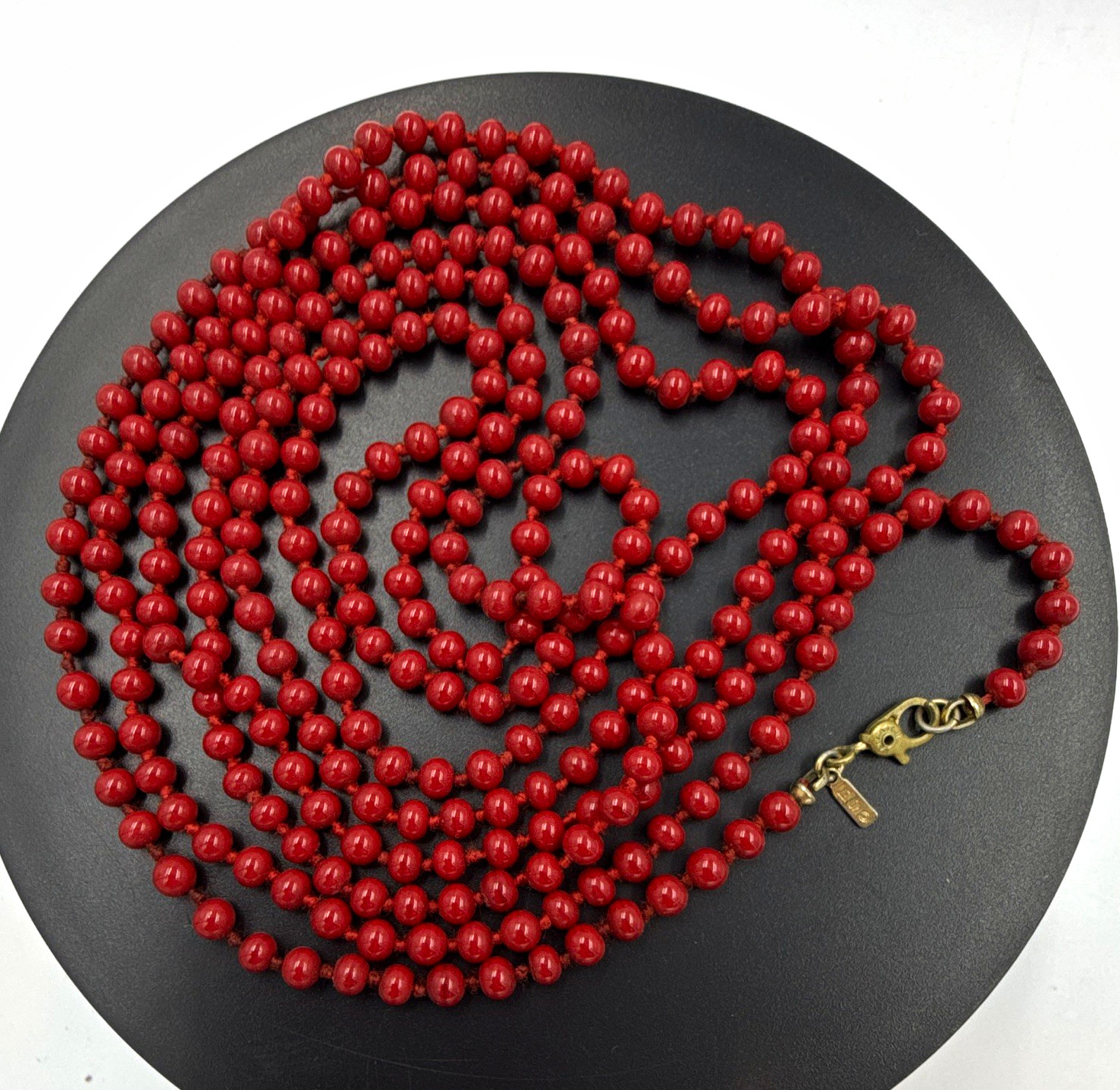 Red Beads Beaded Strand Necklace Ball/Bead Chain Hook Closure No Stone