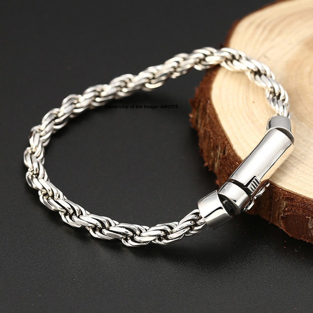 Solid 925 Sterling Silver Bracelet 6mm Rope Link Chain Men’s Bracelet 7.9inch