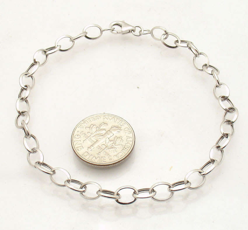 Light 5mm Oval Charm Link Bracelet Real 14K White Gold Selectable Size