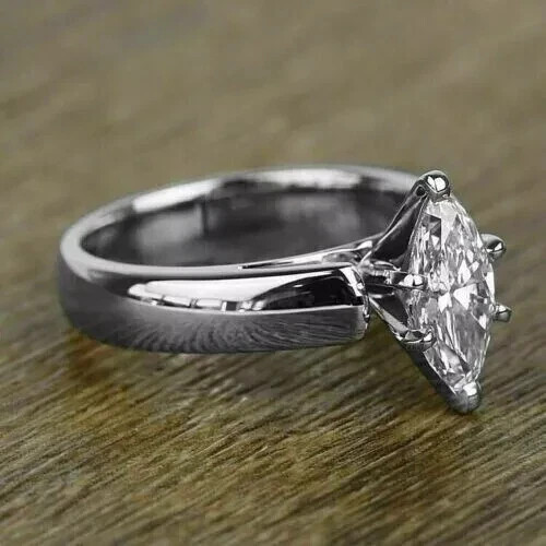 4.00CT Marquise Cut Lab Created Diamond Engagement Ring 14k White Gold Plated