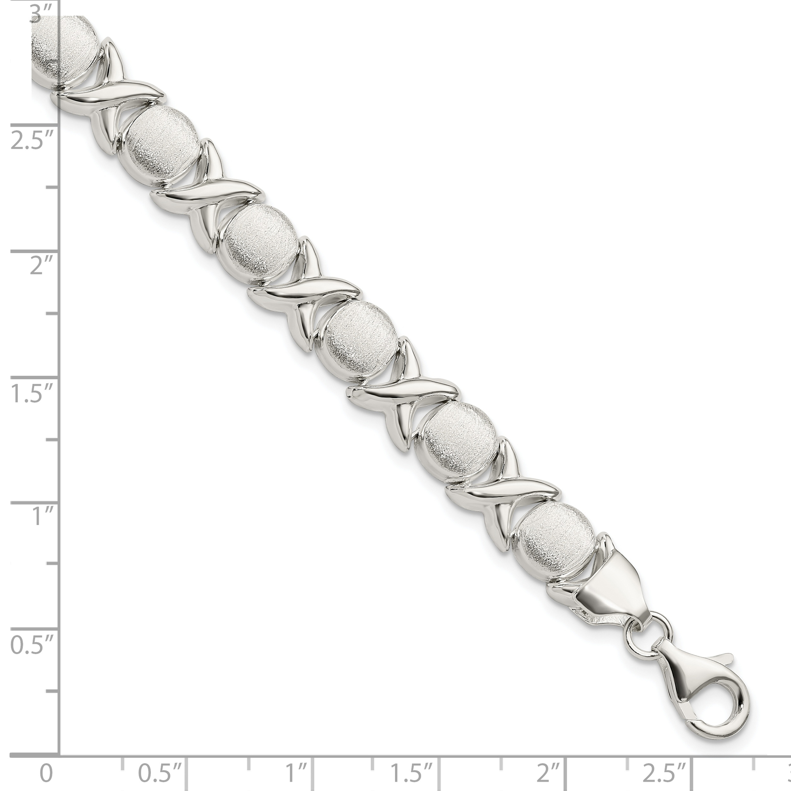 Silver Polished and Satin X and O Bracelet QG3306