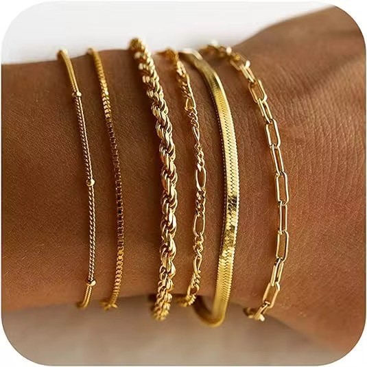 Gold/Silver Chain Bracelet Set – 6-Piece Elegant Stack