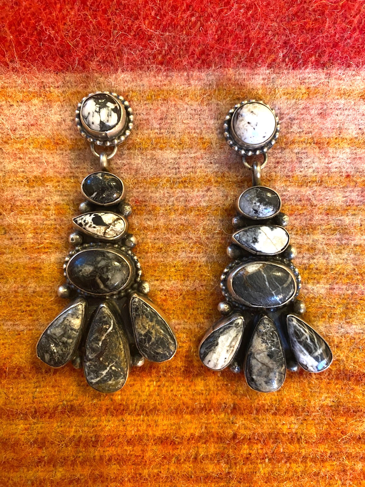 Navajo White Buffalo Dangle Earrings by Sheila Becenti
