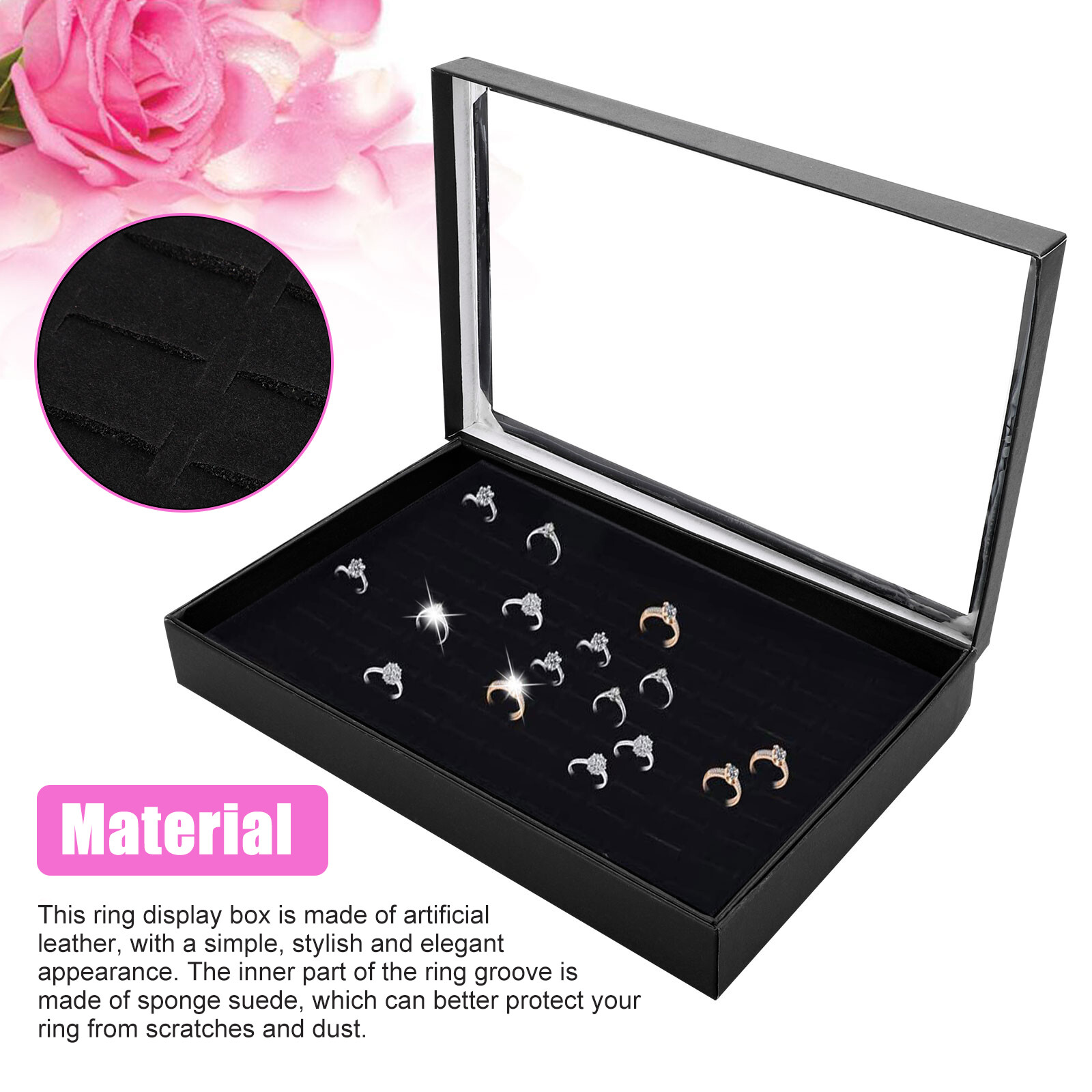 100 Slots Jewelry Ring Display Organizer Tray Holder Earrings Storage Box Case