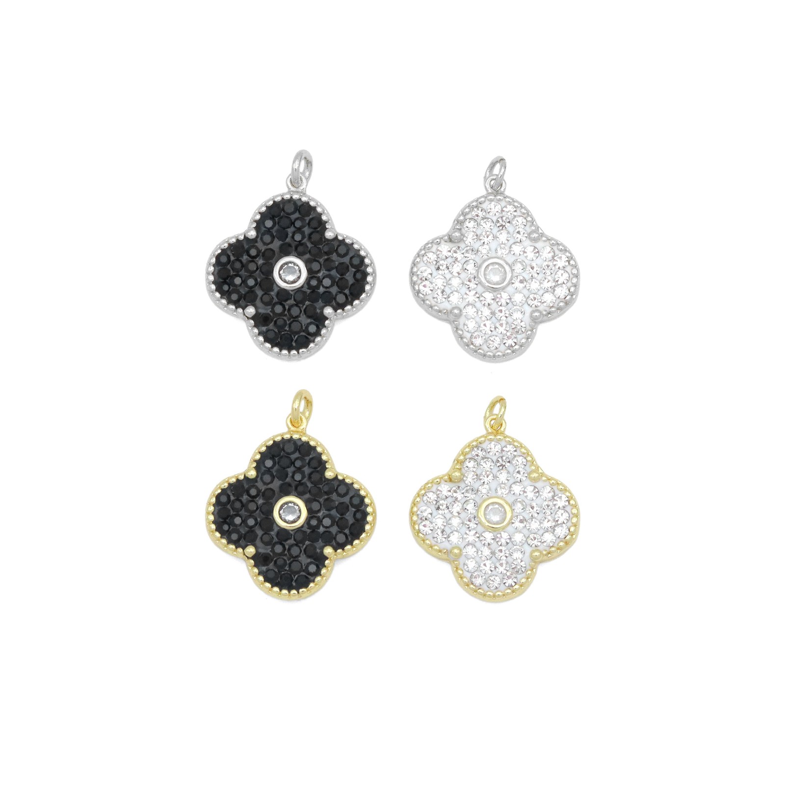 White Black Flower Charm Pendant, Sku#FH234