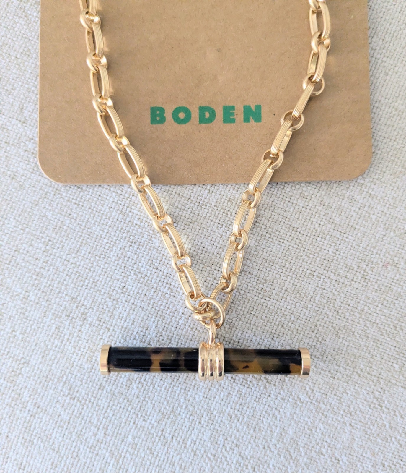 😍 BODEN Tortoise Gold Chain Link T-bar Necklace – NEW!