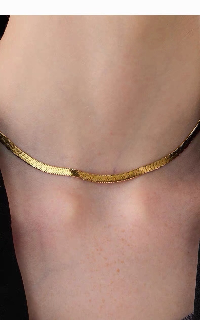 Gold or Silver Flat Herringbone Chain Choker Necklace 40cm + 4cm Extender