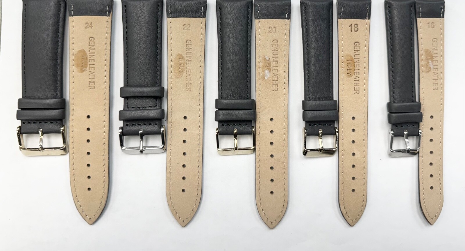 Watch Bands Genuine Leather Grey Plain Padded 16,18,20,22,24mm