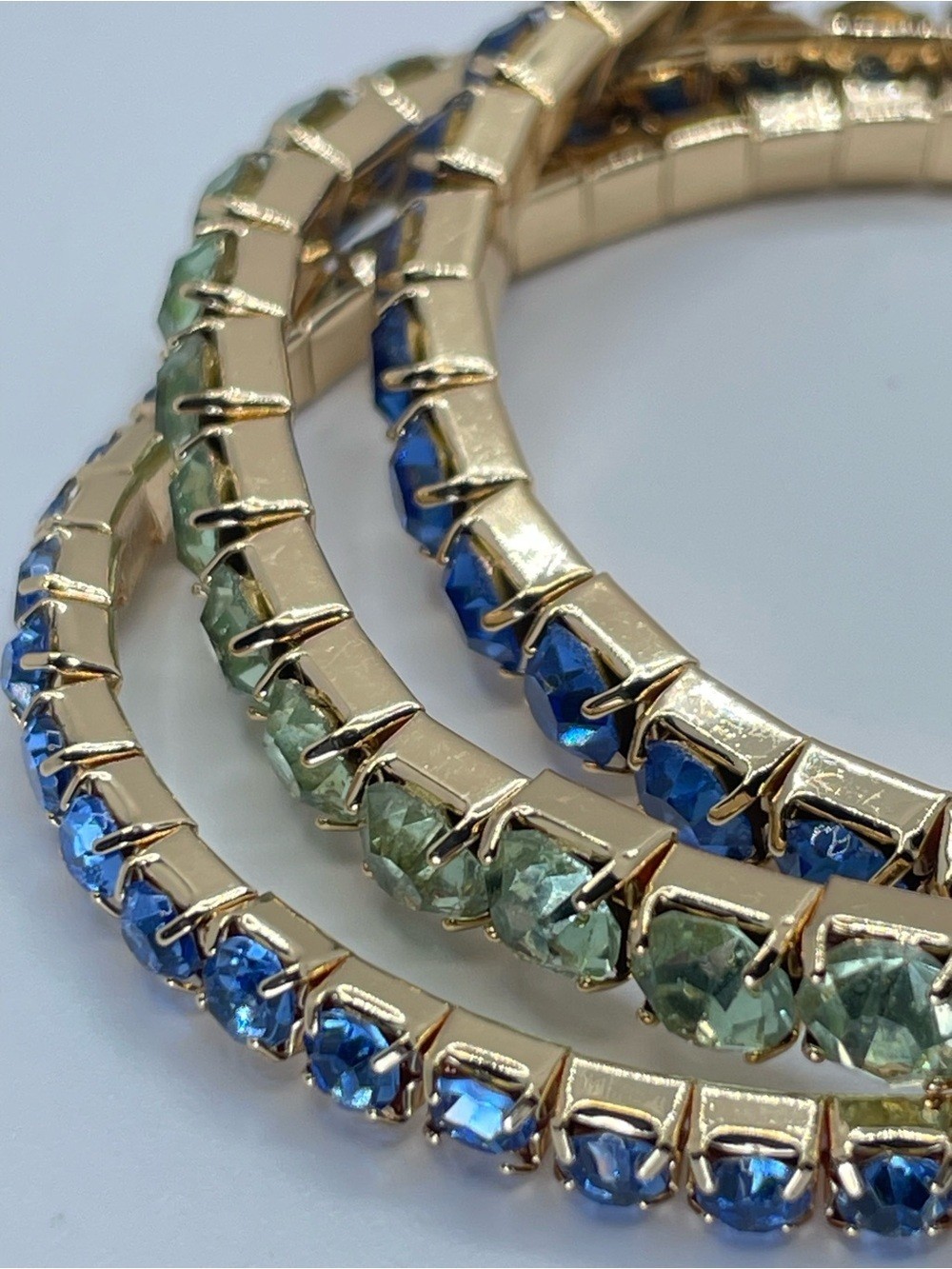 Gold Blue Green Crystal Glass Stackable Stretch Bracelet Set Boho
